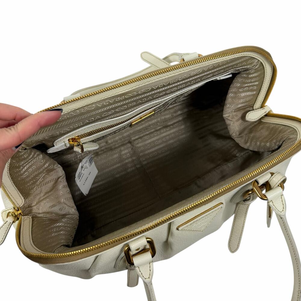 Prada Cinghiale Leather Frame Large Shoulder Bag Bianco White - Picture 10 of 16